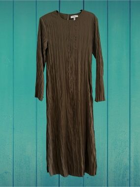 Classy Stoclholm Atslier Olive-Green Pleated Long Sleeve Midi Dress sz. S